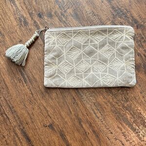 Chic Beige Embroidered Cosmetic Pouch